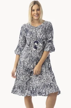 Aksharay Frill Sleeve Pleat Dress