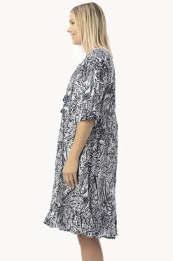 Aksharay Frill Sleeve Pleat Dress