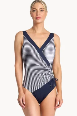 Anchor Stripe DD/E Cup Gathered Surplice One Piece