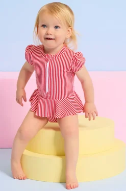 Baby Girls Textured Stripe Peplum Sunsuit
