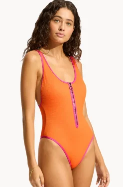 Beach Bound Zip Front Retro One Piece