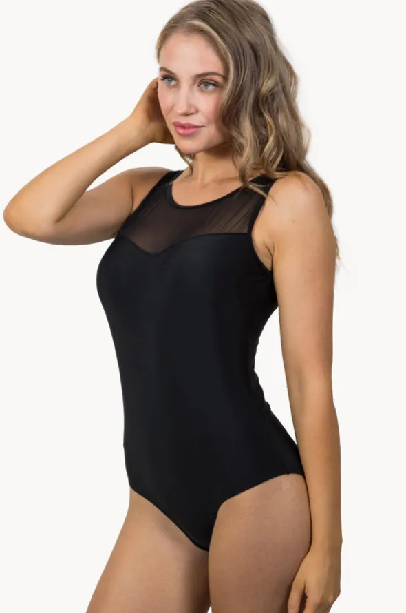 Black Story Mesh High Neck One Piece