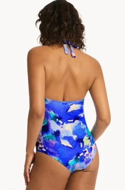 Cascade Twist Front Halter One Piece