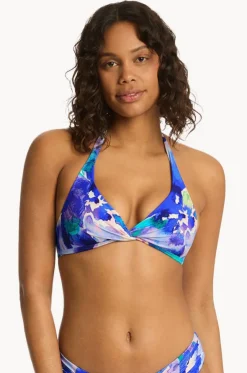 Cascade Twist Front Halter Bra