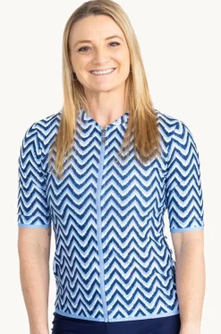 Chevron Blue Short Sleeve Suntop