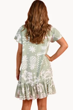 Fruity Shores Cap Sleeve Button Dress