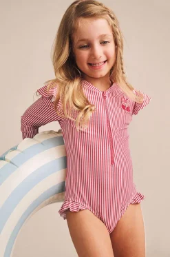 Girls Cherry Pie Stripe Frill Sunsuit