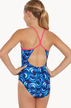 Girls Geo Spiral Sprint Back One Piece