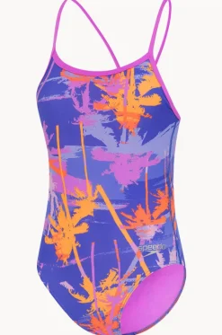 Girls Palms Allover Digital V Back One Piece