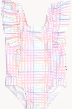 Girls Rainbow Check Frill One Piece