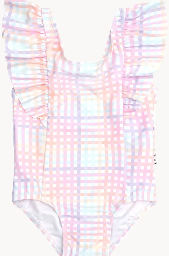 Girls Rainbow Check Frill One Piece