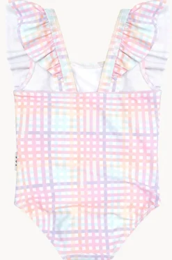 Girls Rainbow Check Frill One Piece