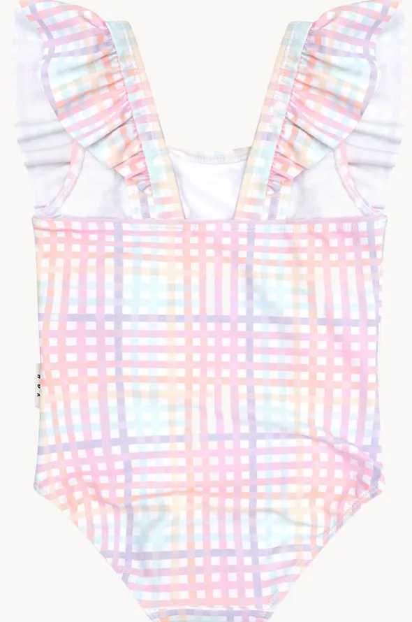 Girls Rainbow Check Frill One Piece