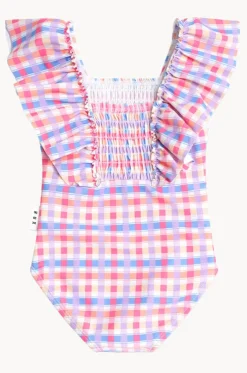 Girls Rainbow Check Shirred Frill One Piece