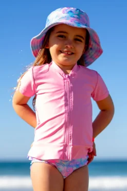 Girls Short Sleeve Zip Suntop