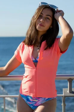 Girls Short Sleeve Zip Suntop