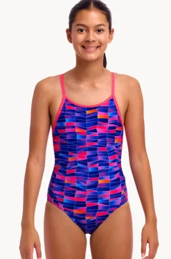 Girls Warped Waves Diamond Back One Piece