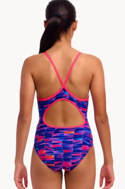 Girls Warped Waves Diamond Back One Piece