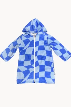 Kids Tidal Checker Hooded Towelling Robe 5-7Y