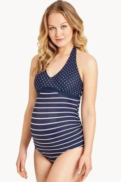 Maternity Stripe Halter One Piece