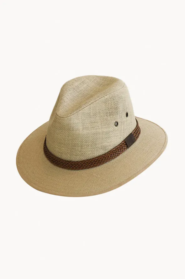 Mens Leather Band Linen Drover Hat