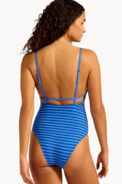 Mesh Effect V Neck One Piece