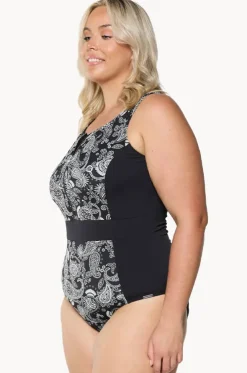 Mono Paisley Zip High Neck One Piece