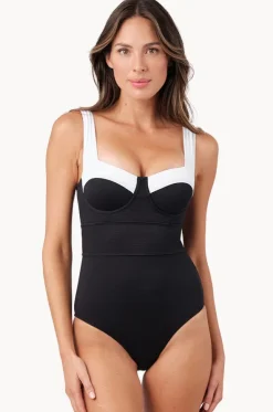 Monochrome Texture Bustier Balconette One Piece