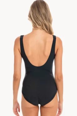 Plain Gathered Square Neck One Piece
