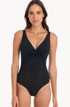Plain Gathered Twist Front One Piece