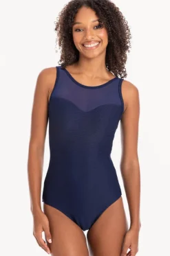 Plain Textured Mesh High Neck One Piece
