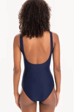 Plain Textured Mesh High Neck One Piece
