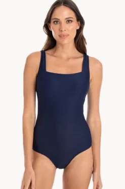 Plain Textured Square Neck One Piece