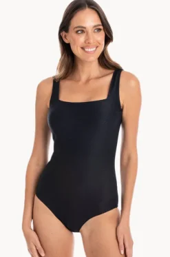 Plain Textured Square Neck One Piece