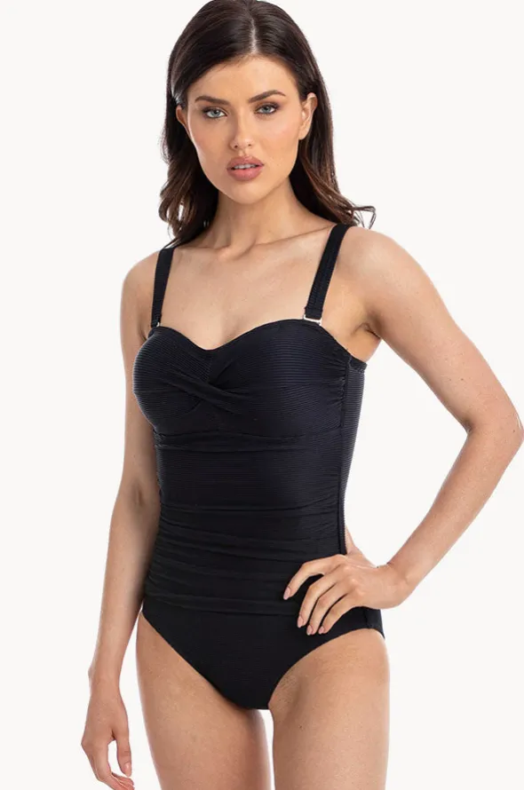 Plain Textured Twist Bandeau One Piece