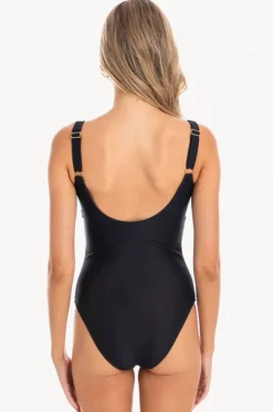 Plain Textured Twist Front One Piece