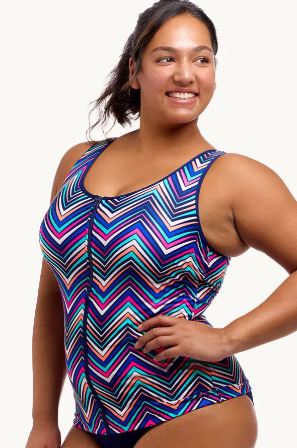 Point Out DD/E Cup Zip Front Tankini Separate