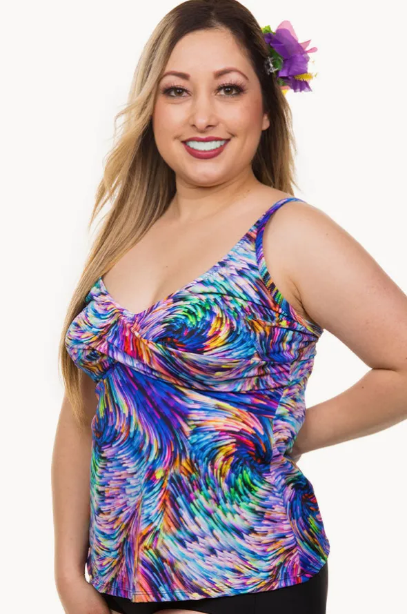 Rainbow Waves D/DD Cup Twist Tankini Separate