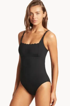 Scalloped Square Neck Bralette One Piece