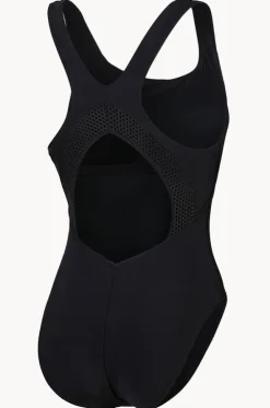 Solid Scoop Neck Mesh Back One Piece