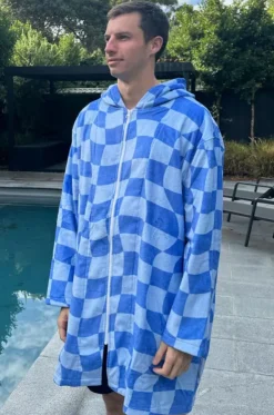 Tidal Checker Hooded Towelling Robe M/L