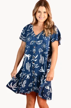 Tropical Fiesta Cap Sleeve Button Dress