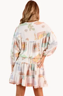 Zesty Postcard Juliet Bell Sleeve Dress