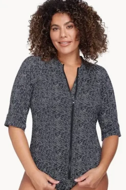 Zig Zag Short Sleeve Zip Suntop