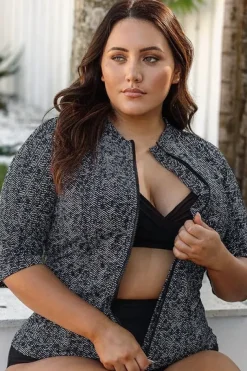 Zig Zag Short Sleeve Zip Suntop